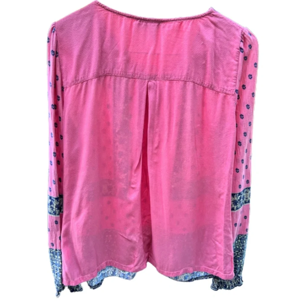 Pink & Blue Vintage America Brand Boho Peasant Beaded Top 🎉2X Host Pick🎉 - Picture 3 of 7